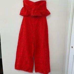 Topshop red eyelet jumpsuit with cutout size 2